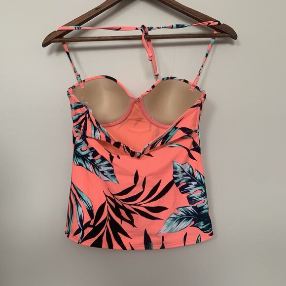 New Old Navy Women Orange Palm Leaf Print Halter Balconett Tankini Top S - Picture 3 of 6